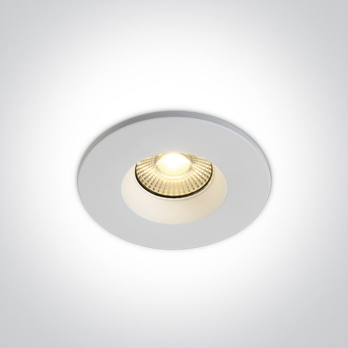 ONE Light Recessed LED Downlight 7W 500lm 3000K CRI80 IP65 White 10107DF/W