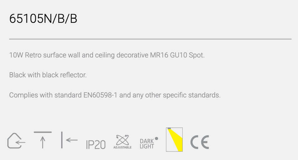 ONE Light | 65105N/B/B BLACK BLACK REFLECTOR GU10 10W DARK LIGHT