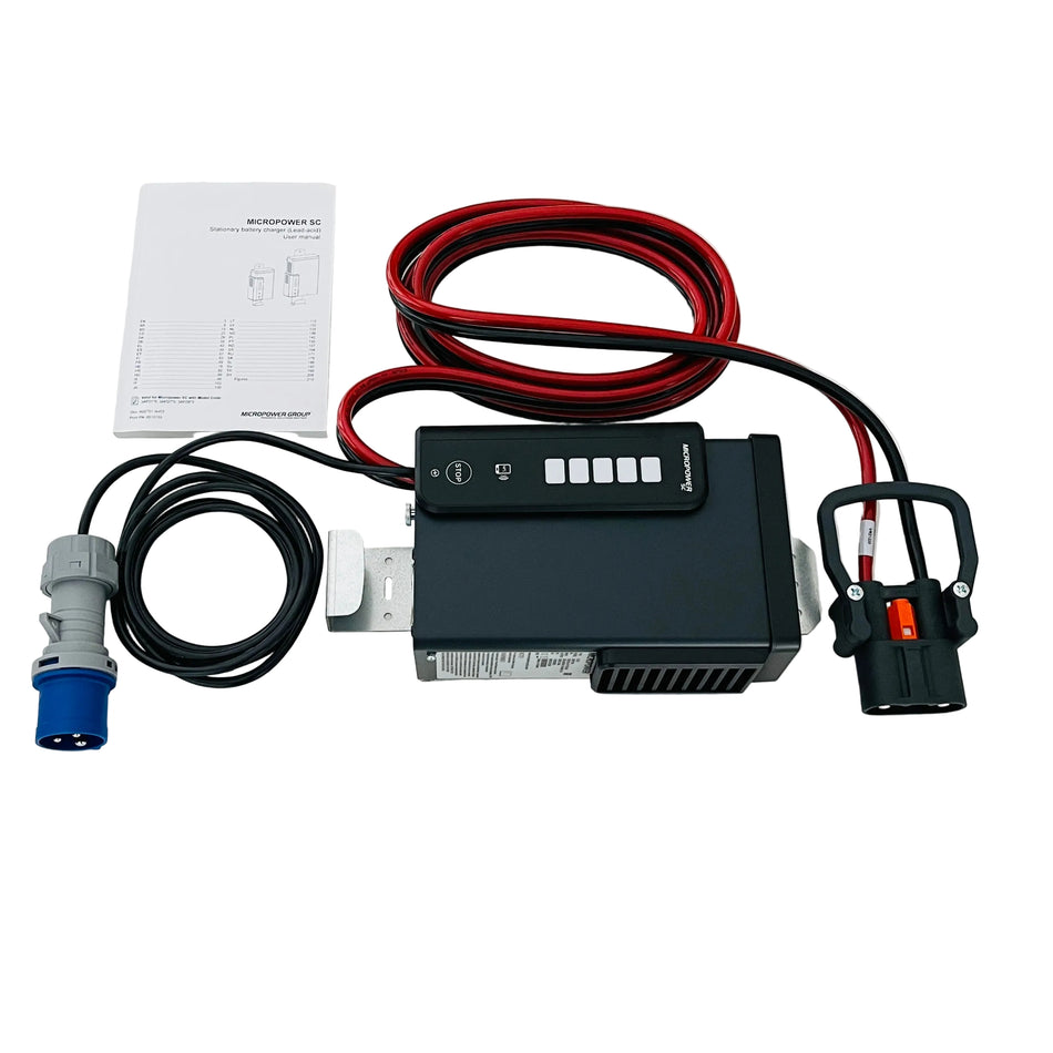 SC13 charger 24V 1300W 45A manufacturer code OPA23604N - Including cables for power input and also REMA MRC160 plug with 2x16mm2 Twin-Flex cables (Radaflex-Twin -style, very high flexible)

Brackets included for wall mount installation