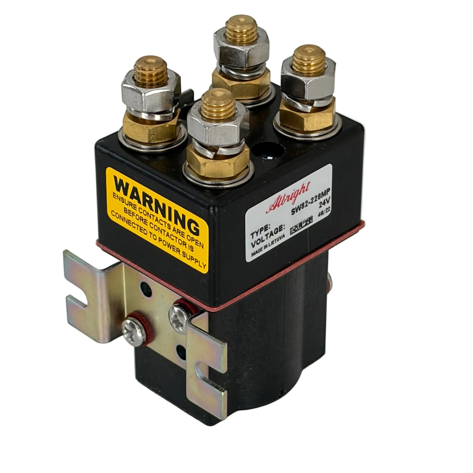 SW82 series relay 24V Intermittent coil, Electrical relay with warning label on a gray background