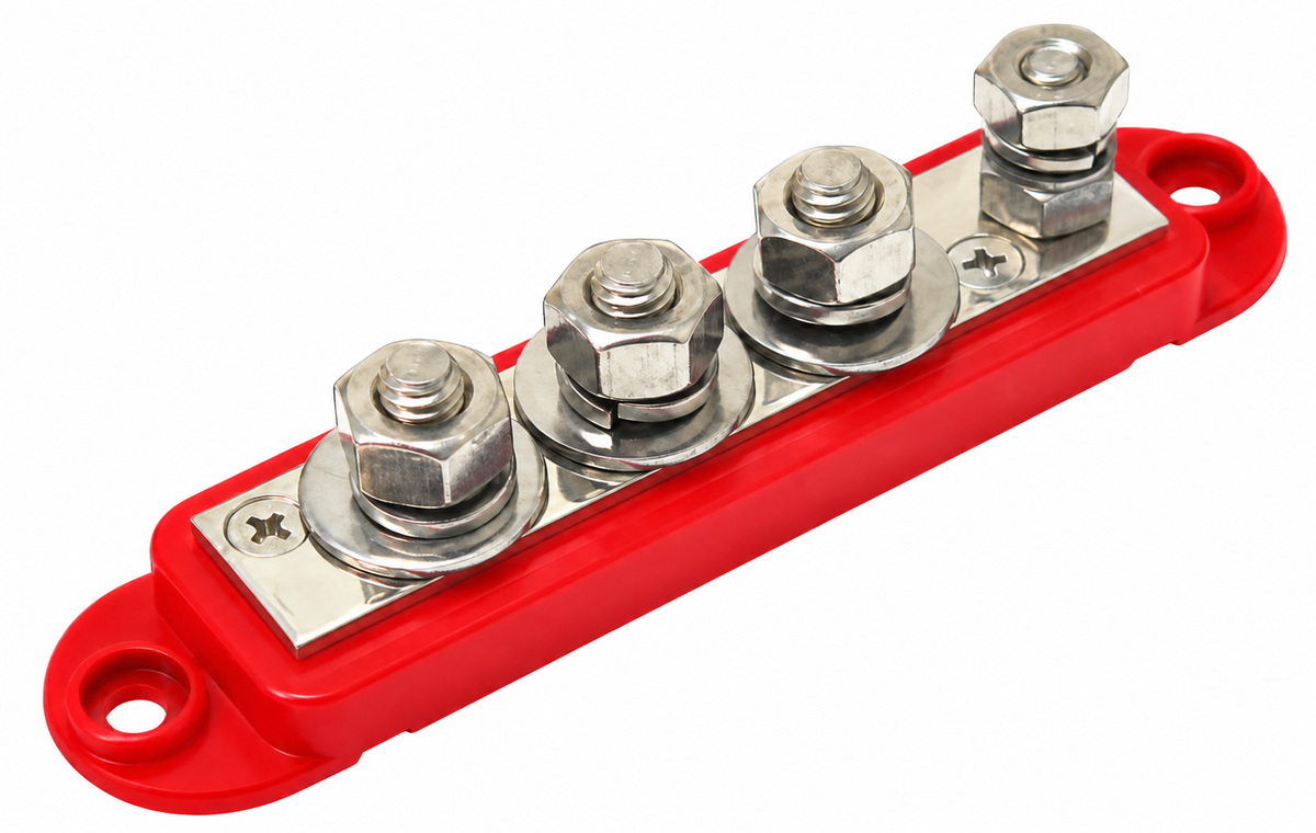 VTE 7705N0N02 4-point busbar with 5/16-inch posts, red
